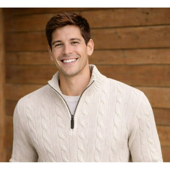 Polo Ralph Lauren Cable Knit Half-Zip Sweater Mens Large Ivory Lambswool - Picture 6 of 10